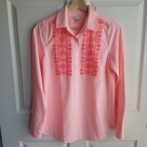 J Crew Pink Embroidered Neon Stripe Top Size 2